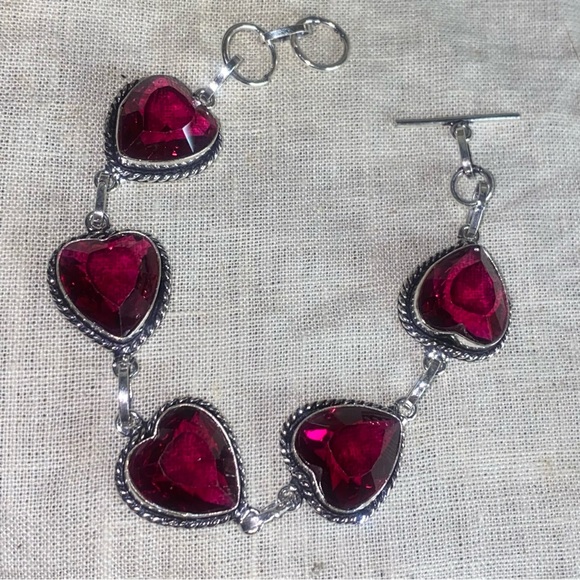 Raspberry Red Quartz heart multi-gem handcrafted Bracelet - Picture 6 of 12